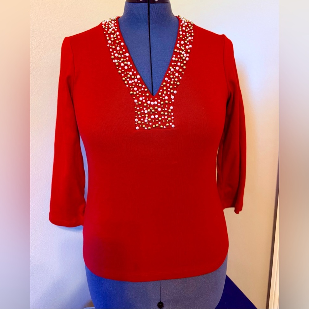 Rafaella Pearl Neck SweaterTop